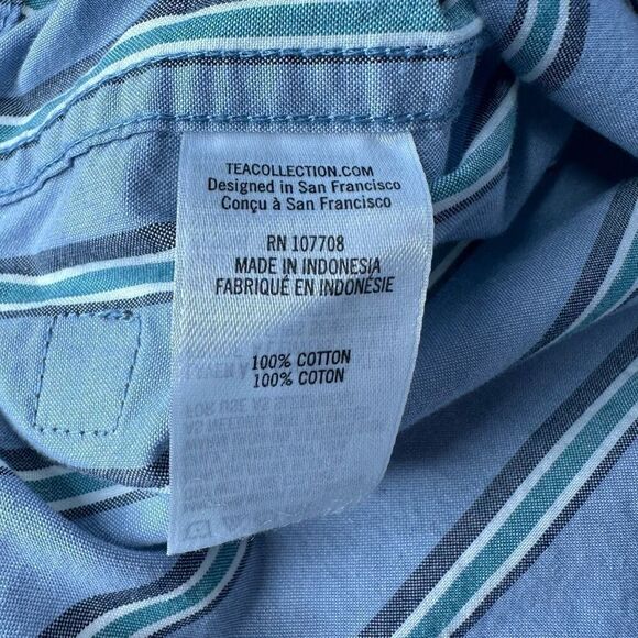 Tea Collection Dusty Blue Striped Woven Shirt Size 6-9 Months - Picture 4 of 8